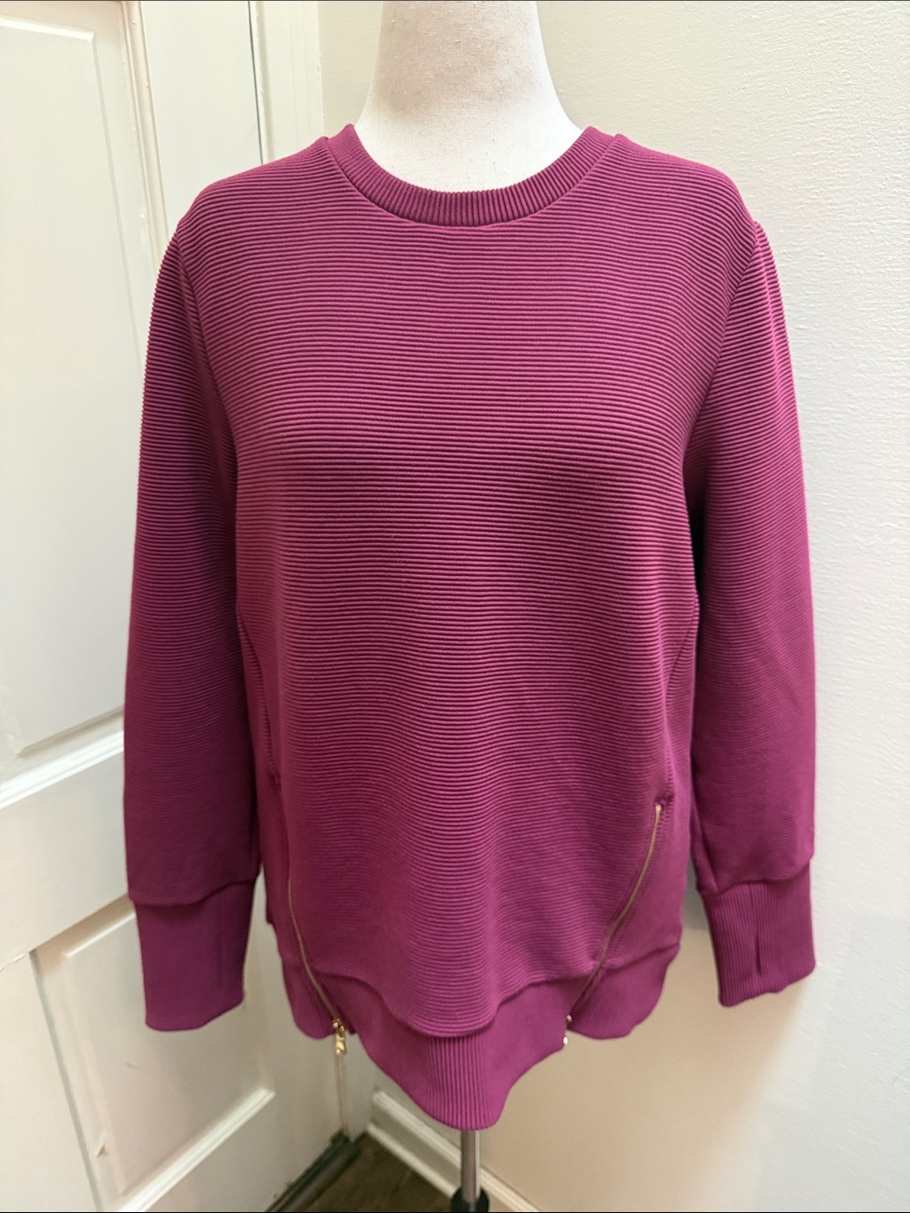 Addison Bay Ribbed Crewneck Sweater in Berry worn one time